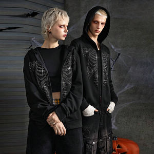 Sweat à capuche tendance pour femmes avec strass, en molleton de coton, fermeture éclair, doux, chaud, respirant, surdimensionné, streetwear, mode, broderie, patch - Product Image 5