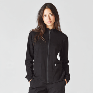 Vestes de gommage avant zippées pour femmes Veste d'infirmière en tissu extensible dans les 4 sens Vêtements médicaux pour hôpitaux et cliniques - Product Image 1