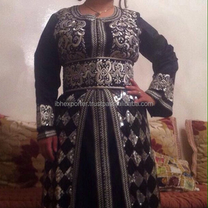 Dernière robe caftan musulmane à col rond brodée de haute qualité vêtements islamiques de soirée amples de Dubaï Abaya - Product Image 1