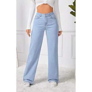 Jean en denim glacé tendance et décontracté à jambe large pour femme, taille haute de luxe, écologique, durable, extensible, style urbain, toutes tailles - Product Image 1