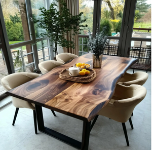 KALATRI Ecofriendly European Custom Rustic Handmade <b>Square</b> Live <b>Edge</b> Solid Wood Modern 6 Seater Dining Table Hotel Villa Use - Product Image 2