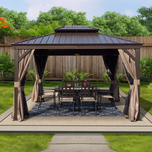 Gazebo de jardin multifonctionnel à double toit, facile à assembler, pavillon extérieur en métal avec toit rigide, gazebo avec rideau et <span class=keywords><strong>moustiquaire</strong></span> - Product Image 4