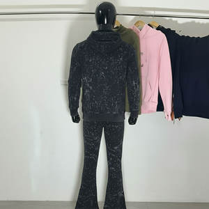 Ensemble sweat-shirt à capuche zippé et pantalon de survêtement à jambes larges imprimé à l'écran, délavé au soleil, avec appliques en strass brodées personnalisées pour homme - Product Image 5