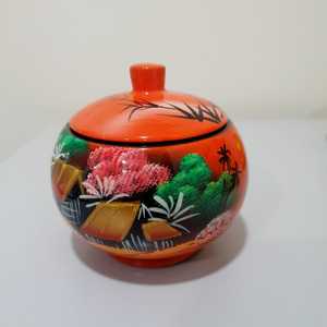 Pots en laque à couvercle peints à la main meilleur prix discount beau pot laqué violet avec couvercle - Product Image 5