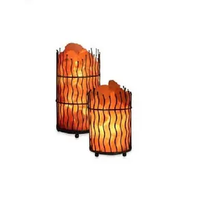 Sian Enterprises SE-1515 Himalayan Salt Lamp with Organic Material Metal Basket Folk Art Style for Home Decoration - Product Image 3