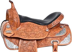 Premium English Horse Racing Touristy Saddle Estilo occidental Nueva impresión Wade Tree Fork Cuero genuino India Característica duradera - Product Image 2