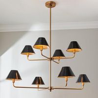 Lustre en laiton moderne de luxe avec abat-jour en métal noir éclairage suspendu contemporain finition or pour salle à manger cuisine