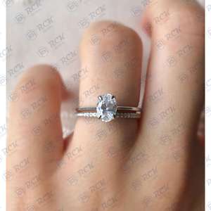 1.00 CTW ovale coupe classique broche réglage ensemble de mariée bague Moissanite pour femmes/cadeau d'anniversaire 18K or massif - Product Image 3