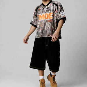 Maillot de football américain en maille pour hommes, imprimé camouflage, coupe oversize, streetwear respirant, haut de sport à manches courtes, logo personnalisé OEM - Product Image 6