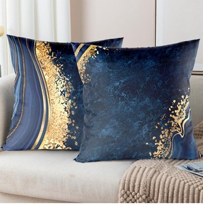 Housse de <span class=keywords><strong>coussin</strong></span> décorative en marbre, bleu <span class=keywords><strong>or</strong></span>, peau de pêche, avec veines dorées, sac Opp imprimé Microstar - Product Image 5