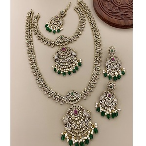 ชุดสร้อยคอเพชรโมอิสพร้อมต่างหูและหินทองเหลืองสำหรับงานแต่งงานงานเลี้ยงสำหรับผู้หญิงและเด็กผู้หญิง - Product Image 1