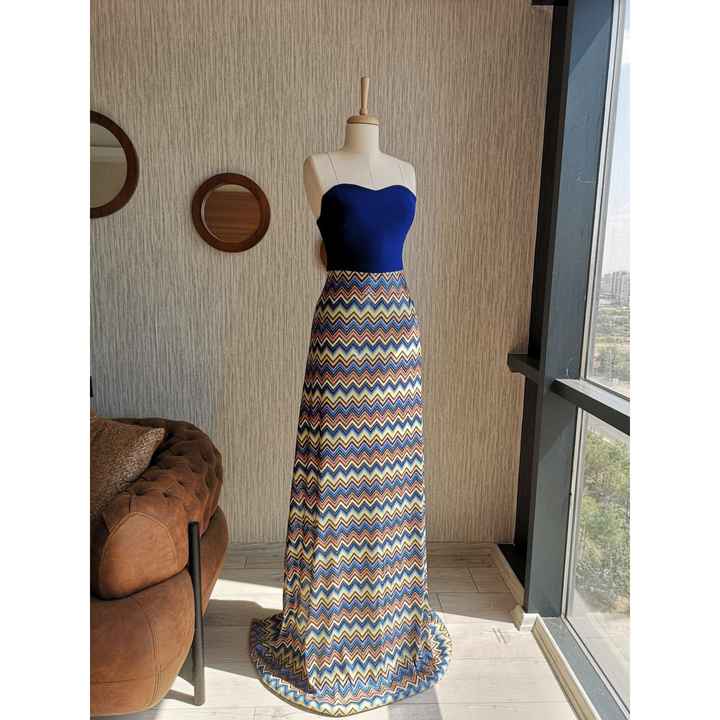 Special Design Zigzag Sequined Saxe Blue Dress