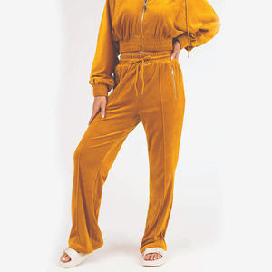 Survêtement deux pièces décontracté survêtement femmes velours 2 pièces ensemble en gros recadrée fermeture éclair à capuche velours survêtements ensemble - Product Image 4