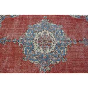 4.7x8.5 ft Area Turkish Rug, Vintage Rug, <b>Red</b> Blue Striped <b>Wool</b> Rug - Product Image 5