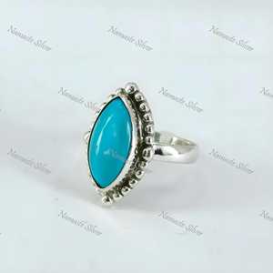 Marquise Turquoise <b>Ring</b>, Sterling Silver, <b>Boho</b> Gemstone Jewelry - Product Image 1