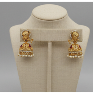 Boucles d'oreilles de bijoux de temple en or mat royal Boucles d'oreilles ethniques indiennes exquises parfaites pour les mariages nuptiaux et les festivals - Product Image 3