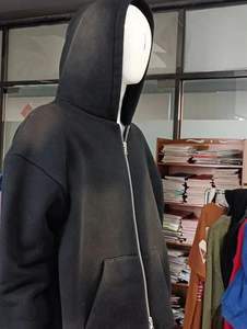 Sweat à capuche Streetwear personnalisé sans ficelle polaire vierge fermeture éclair Vintage double couche lavage à l'acide soleil délavé sweats à capuche en détresse pour hommes - Product Image 6