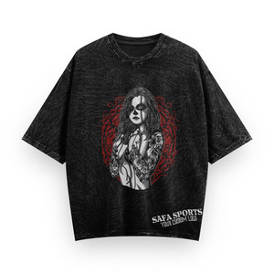 เสื้อยืดฟอกสีแบบวินเทจสำหรับผู้ชายเสื้อยืดสีดำโอเวอร์ไซส์ - Product Image 2