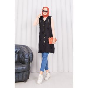 Chaleco Acolchado con Capucha y Botones para Mujer, Resistente al Viento, Ropa de Invierno, Bordado con Flores Vintage, Tejido de Punto, Hijab - Product Image 5