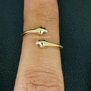 14K Solid <b>Gold</b> Antique Dual <b>Snake</b> Open <b>Ring</b>. - Product Image 2