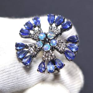 Bague en opale éthiopienne naturelle et saphir bleu avec pierres précieuses en argent sterling 925 Design vintage de qualité supérieure - Product Image 2
