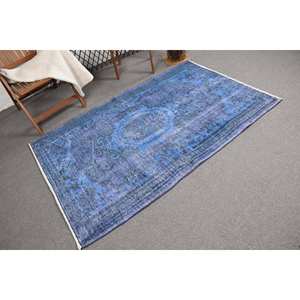 Alfombra de lana turca azul Vintage, 4 '1X6'3 pies, alfombra clásica de área grande para sala de estar, patrón de retazos, respaldo de látex para decoraciones - Product Image 2