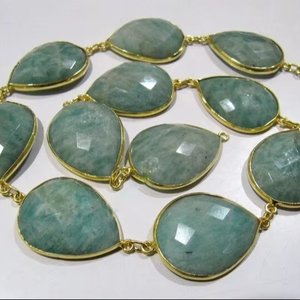 Amazonita genuina 14x35mm forma de pera Briolette bisel conector cadena amazonita Natural hallazgos y componentes de joyería - Product Image 1