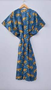 ชุดแมกซี่คาฟตันลายดอกไม้ผ้าฝ้ายอินเดียสำหรับคุณแม่ผ้าคลุมชายหาดและชุดนอนสไตล์บิกินี่ลำลองเอวธรรมชาติ - Product Image 5