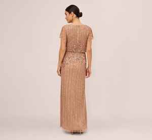 Robe de soirée modeste en champagne brodée avec des cristaux scintillants faits à la main, longueur au sol pour les fêtes et les dîners - Product Image 4