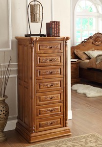 Cómoda de Madera de Teca Tallada a Mano de Estilo Europeo Real con 7 Cajones para Almacenamiento en el Dormitorio - Product Image 4