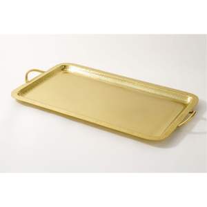 Luxury Gold Metal Serving <b>Tray</b> with Handles Rectangular Ottoman <b>Tray</b> <b>for</b> <b>Coffee</b> <b>Table</b> Hammered Brass Finish Appetizer Platter - Product Image 4