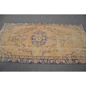 Alfombra turca vintage clásica dorada azul 4,2X7,8 pies hecha a mano felpa forma rectangular estilo Tabriz Patchwork para vivir - Product Image 3