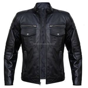 Veste en cuir de motard noire tendance OEM personnalisée pour l'hiver High Street col pression fermeture éclair poignets boutonnés multi-poches pour - Product Image 2