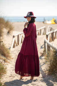 เดรสยาวผ้าฝ้ายทอมือสไตล์โบฮีเมียนสุดโรแมนติกหวานละมุน ทรงหลวม แขนยาว ลายเรียบ สำหรับใส่ในชีวิตประจำวัน - Product Image 3