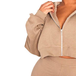 Sudadera Corta con Capucha de Manga Larga para Mujer, Estampada, de Color Sólido, Hecha a Medida, 100% Algodón - Product Image 1