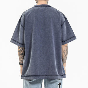 เสื้อยืดคอกลมเปิดไหล่ปล่อยกรดสำหรับผู้ชายเสื้อวินเทจใส่ได้ทั้งชายและ250gsm โอเวอร์ไซส์ - Product Image 6