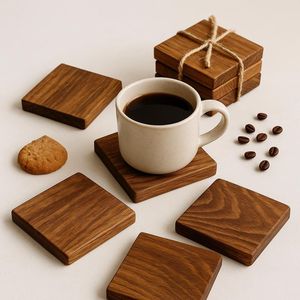 Ensemble de sous-verres carrés en bois contemporains et durables avec couleur personnalisée pour les intérieurs modernes, offrant une protection de table et un design artistique - Product Image 2