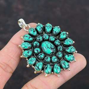 Colgante de piedras preciosas de turquesa tibetana Multi-Stone Navajo Cluster 925 colgante de plata esterlina regalo joyería - Product Image 5