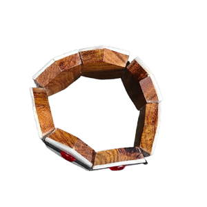 Wood and White Resin Inlay <b>Bracelet</b> Hexagonal Block Design with Red <b>Crystal</b> Accents Ethnic Jewelry <b>For</b> Gifting & Accessories - Product Image 3