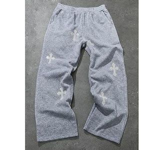 Pantalon de survêtement pour homme sur mesure, coton lourd, délavage à l'acide, ample, jambe large, taille haute, décor en strass, streetwear - Product Image 2