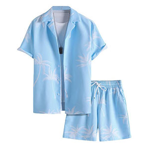 Ensemble décontracté pour homme en deux pièces, t-shirt à manches courtes et short en tricot tissé, séchage rapide, imprimé, pour l'été - Product Image 1