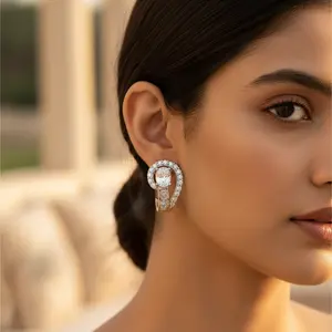 Pendientes de Aro Vintage para Mujer, Plata de Ley 925 con Circonita Cúbica, Chapados en Oro de 14K/18K, Regalo con Certificado GIA - Product Image 1