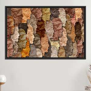 Elegant Multicolor People Faces Printed <b>Canvas</b>: Diversity Silhouette Art,BLACK <b>FRAMED</b> <b>CANVAS</b> - Product Image 1