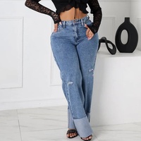 Vente en gros de jeans longs à l'eau de couleur unie pour femmes pantalons en jean pantalons à la mode à jambes larges en jean
