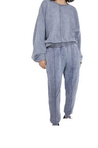 High Quality Unique Style Women Acid Wash Tracksuit 100% Cotton <b>Material</b> Made Ladies Chenille <b>Embroidery</b> Tracksuit Set - Product Image 2