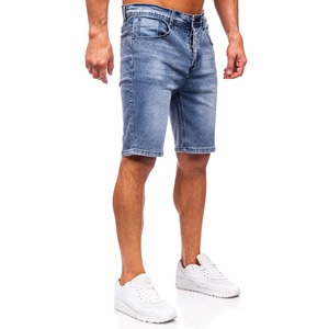 Pantalones cortos de mezclilla lavados azules con dobladillo angustioso para hombres, apliques descoloridos lavados, pantalones cortos de mezclilla personalizados para hombres - Product Image 3