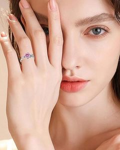 Pink Moissanite Ring 925 Sterling Silver Birthstone Ring <b>Leaf</b> Promise Ring for Her Birthday Anniversary Jewelry for Women - Product Image 2