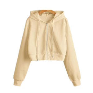 Sudadera Corta con Capucha para Mujer, Personalizada, de Color Sólido, de Algodón y Felpa, Bordada, Transpirable, de Manga Corta, de Invierno, de Alta Calidad - Product Image 1