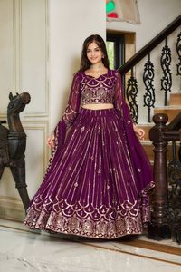 Diseño moderno para mujer indio pakistaní Lehenga Choli 5mm bordado secuencia trabajo mejor precio alta demanda boda seda poliéster - Product Image 5