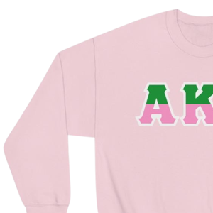   Sudadera de cuello redondo bicolor con letras, rosa claro con letras griegas en verde rosa, jersey de forro polar para hermandad - Product Image 4
